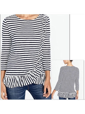 J. Crew striped ruffle asymmetrical top small